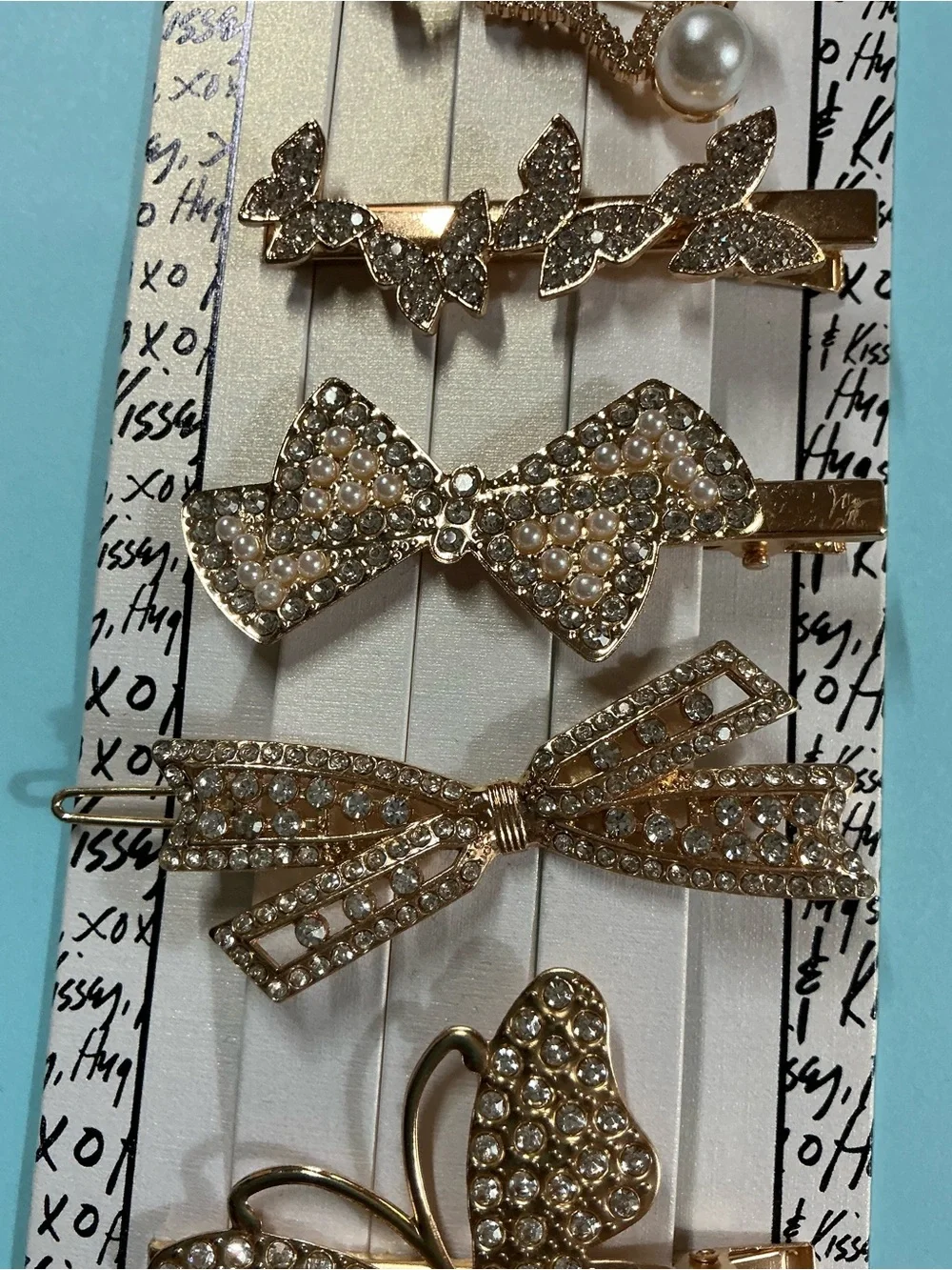 XOXO Gold Rhinestone Butterfly Stars & Bow Hair Clip Set of 5